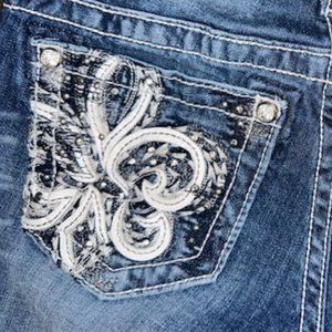 Miss Me Women's Fleur De Lis Bling Mid-Rise Bootcut Jeans Sz 26